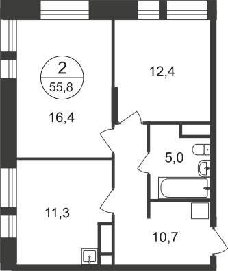 2-комнатная 55 м2 в ЖК Первый Московский корпус null этаж 10