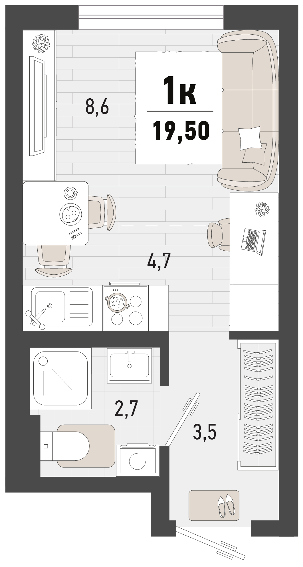 Студия 19 м2 в ЖК Барса корпус null этаж 1