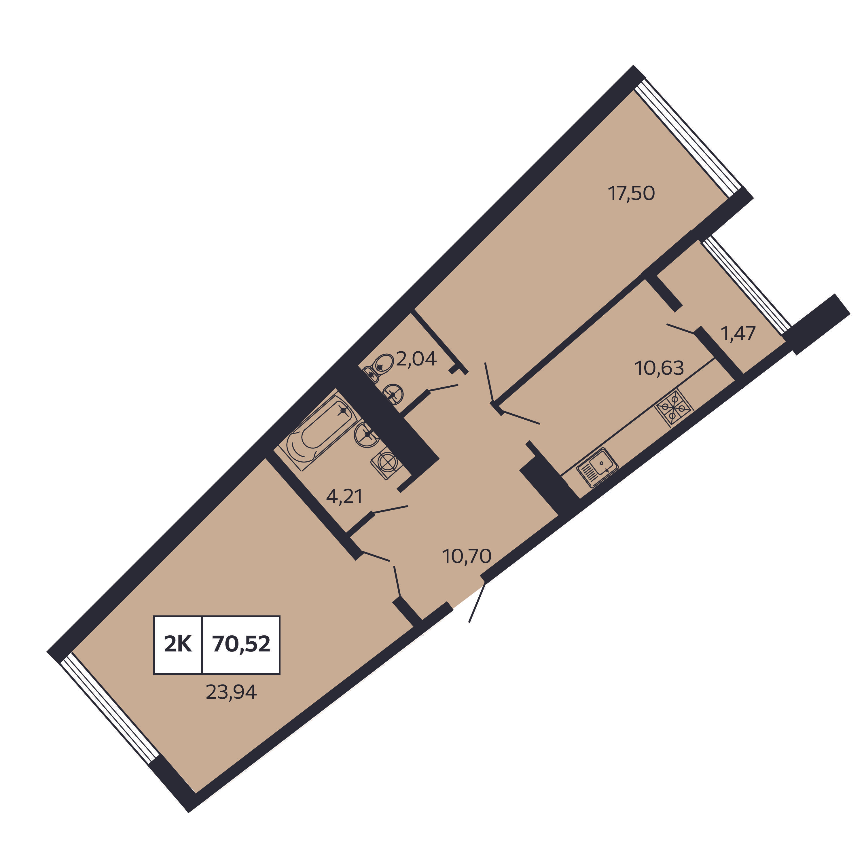 2-комнатная 70 м2 в ЖК Отражение (Сочи) корпус null этаж 5
