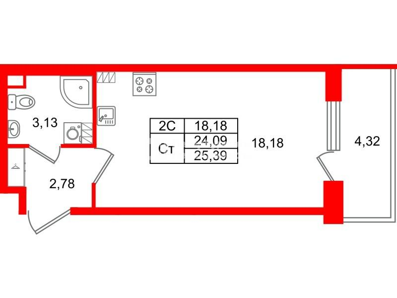 Студия 24 м2 в ЖК Парадный ансамбль корпус null этаж 4