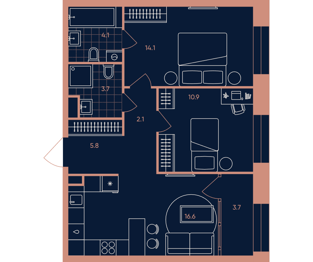 3-комнатная 61 м2 в ЖК ERA / Дербеневская 20 корпус null этаж 16