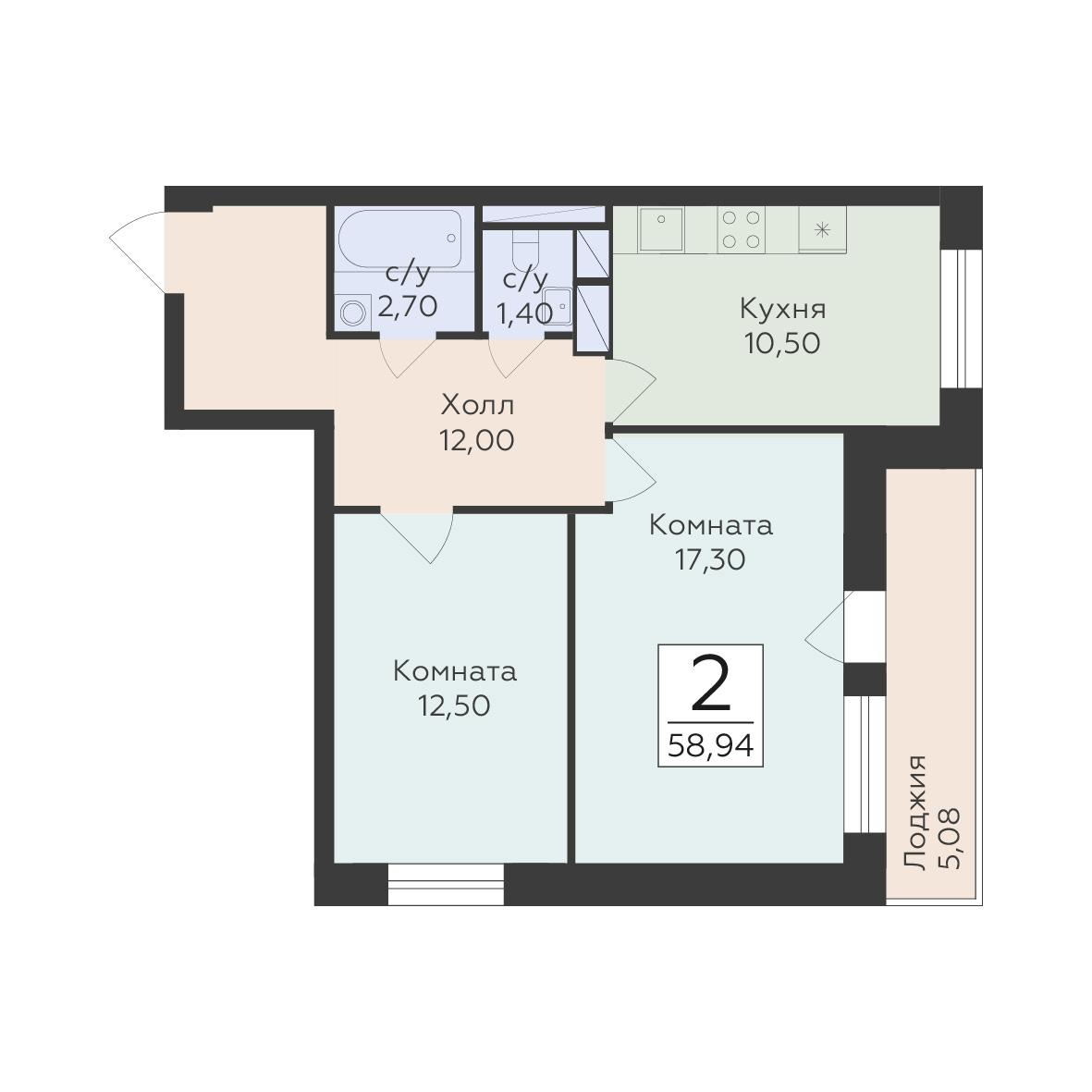 2-комнатная 58 м2 в ЖК Малаховский корпус null этаж 4