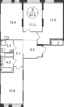 3-комнатная 82 м2 в ЖК Первый Московский корпус null этаж 3