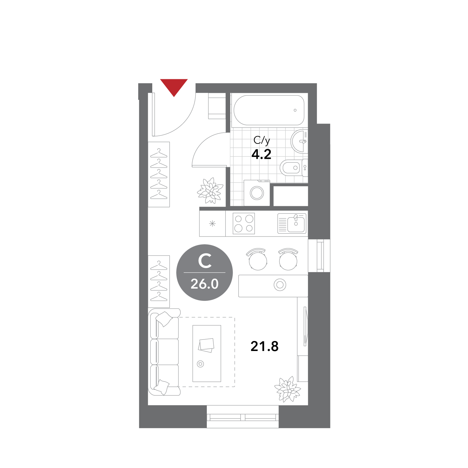 Студия 26 м2 в ЖК Воксхолл корпус null этаж 22