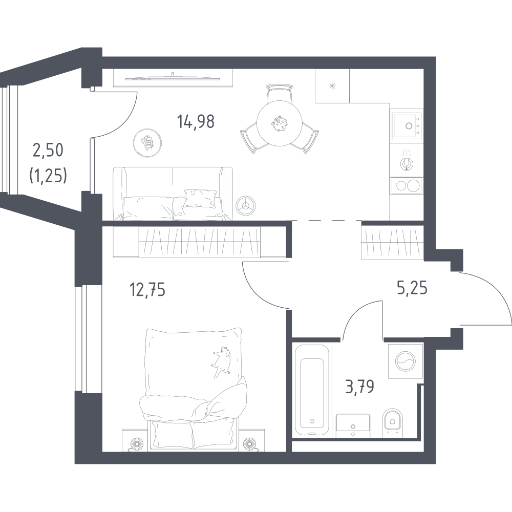 1-комнатная 38 м2 в ЖК Литературный Квартал корпус null этаж 2