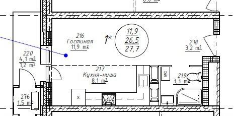 Студия 27.7 м2 в ЖК undefined корпус null этаж 2