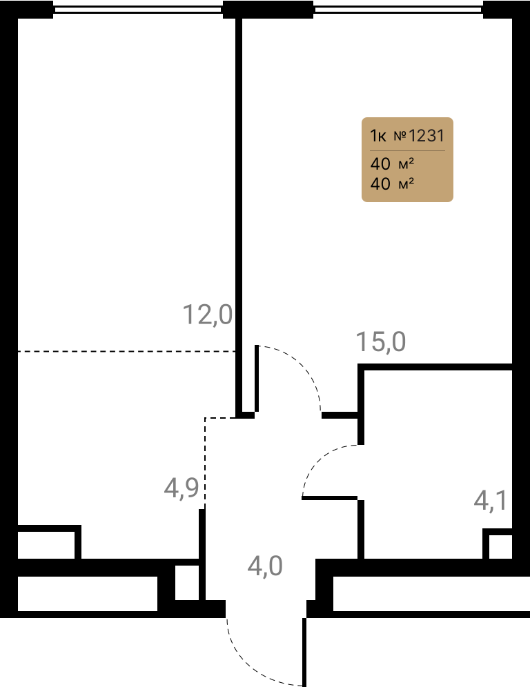 1-комнатная 40 м2 в ЖК Лесная коллекция корпус null этаж 13