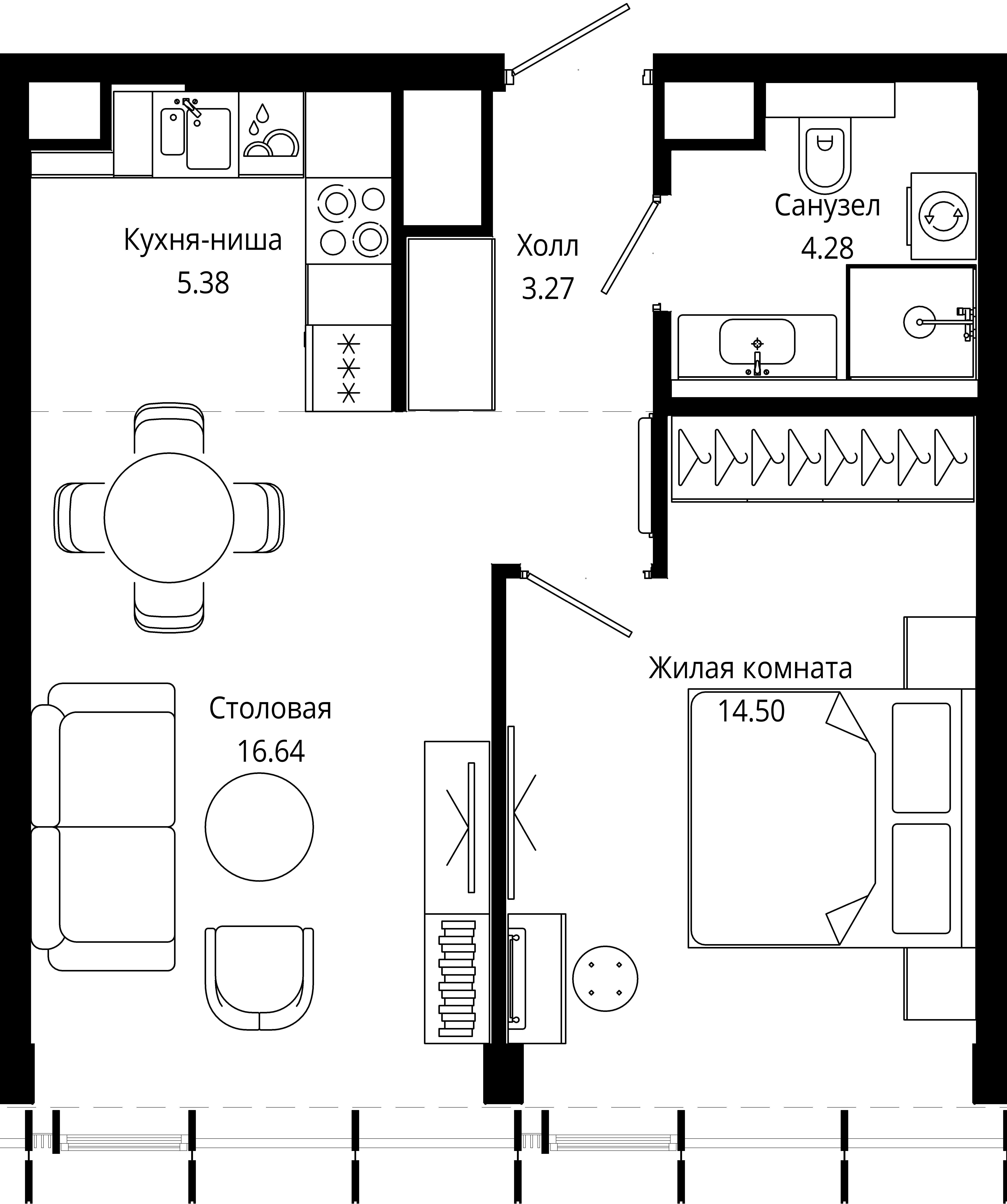 1-комнатная 44 м2 в ЖК MOD корпус null этаж 53