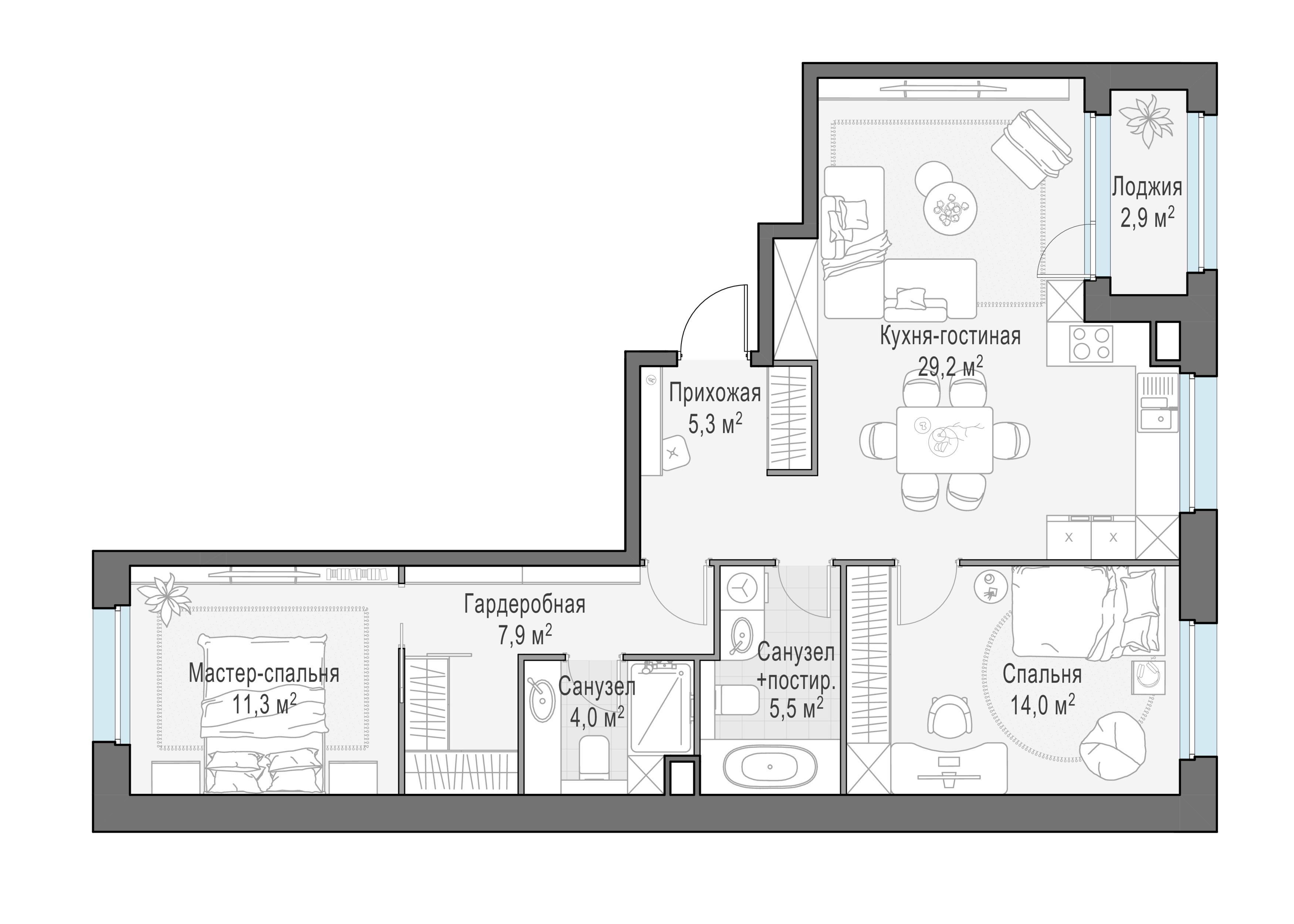 3-комнатная 78 м2 в ЖК Жилые кварталы «Белый Град» корпус null этаж 20