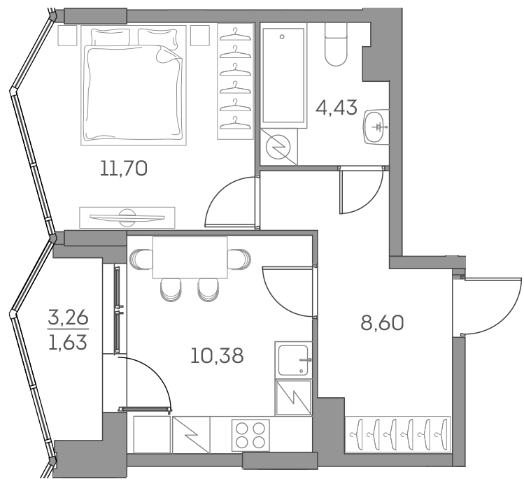 1-комнатная 36 м2 в ЖК Аквилон Beside 2.0 корпус null этаж 14