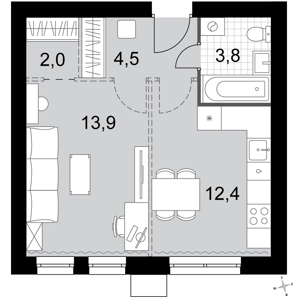 1-комнатная 36 м2 в ЖК Дубровицы Клаб корпус null этаж 1