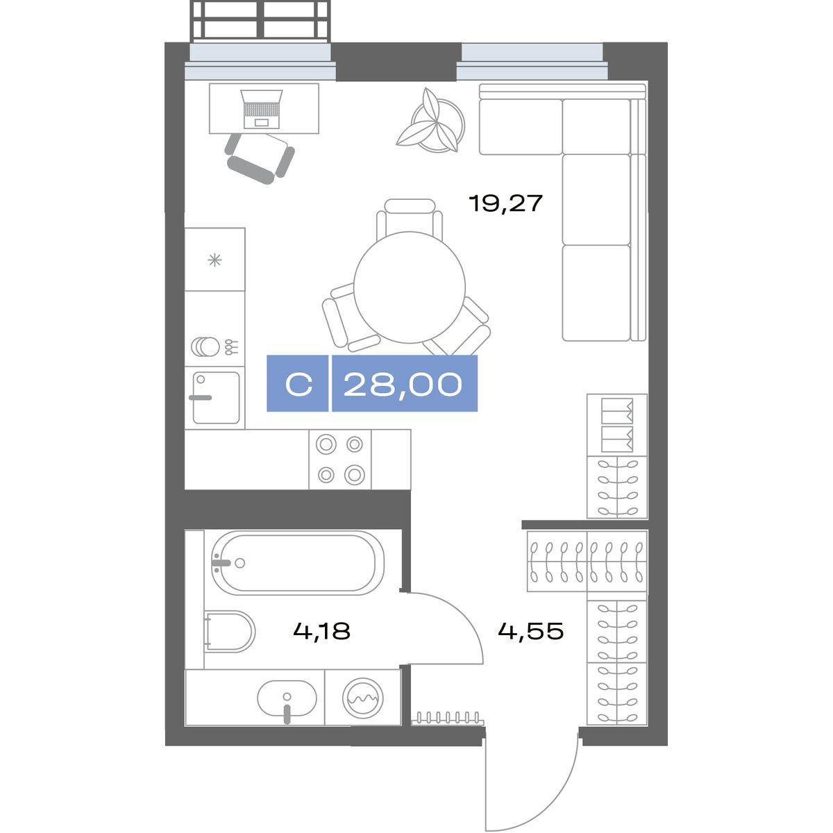 Студия 27 м2 в ЖК Толк Медный корпус null этаж 25