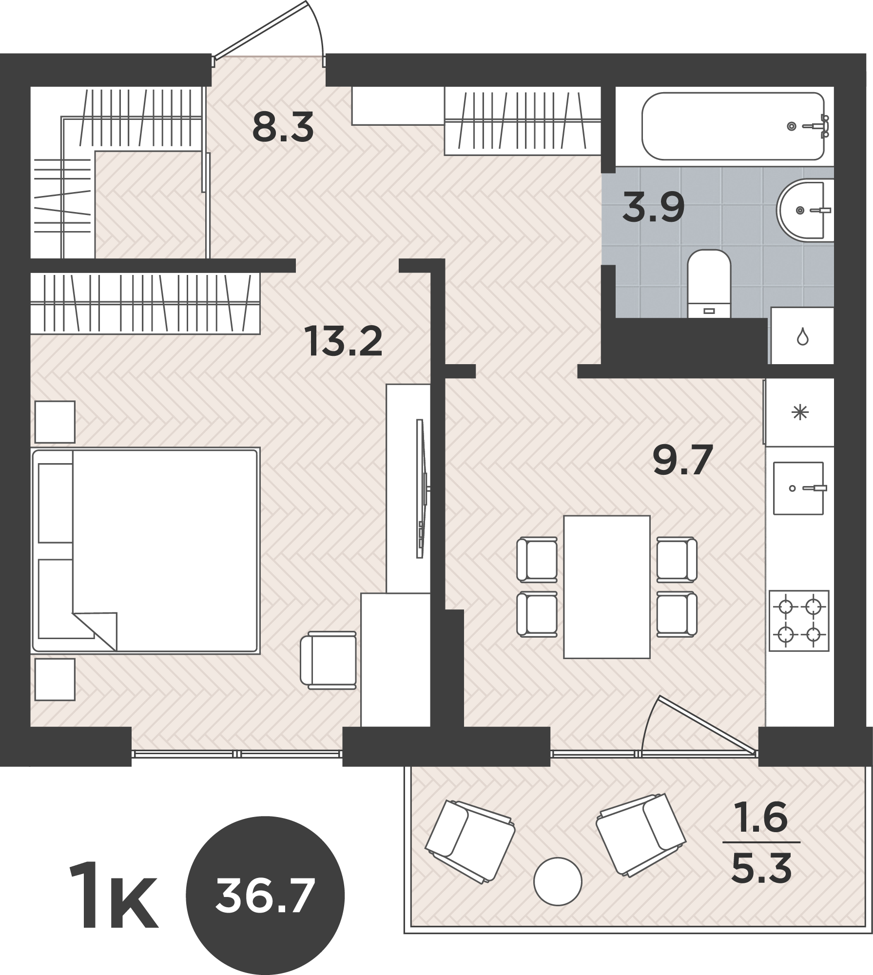 1-комнатная 36 м2 в ЖК Левада корпус null этаж 4