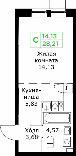 Студия 28 м2 в ЖК Кит корпус null этаж 24