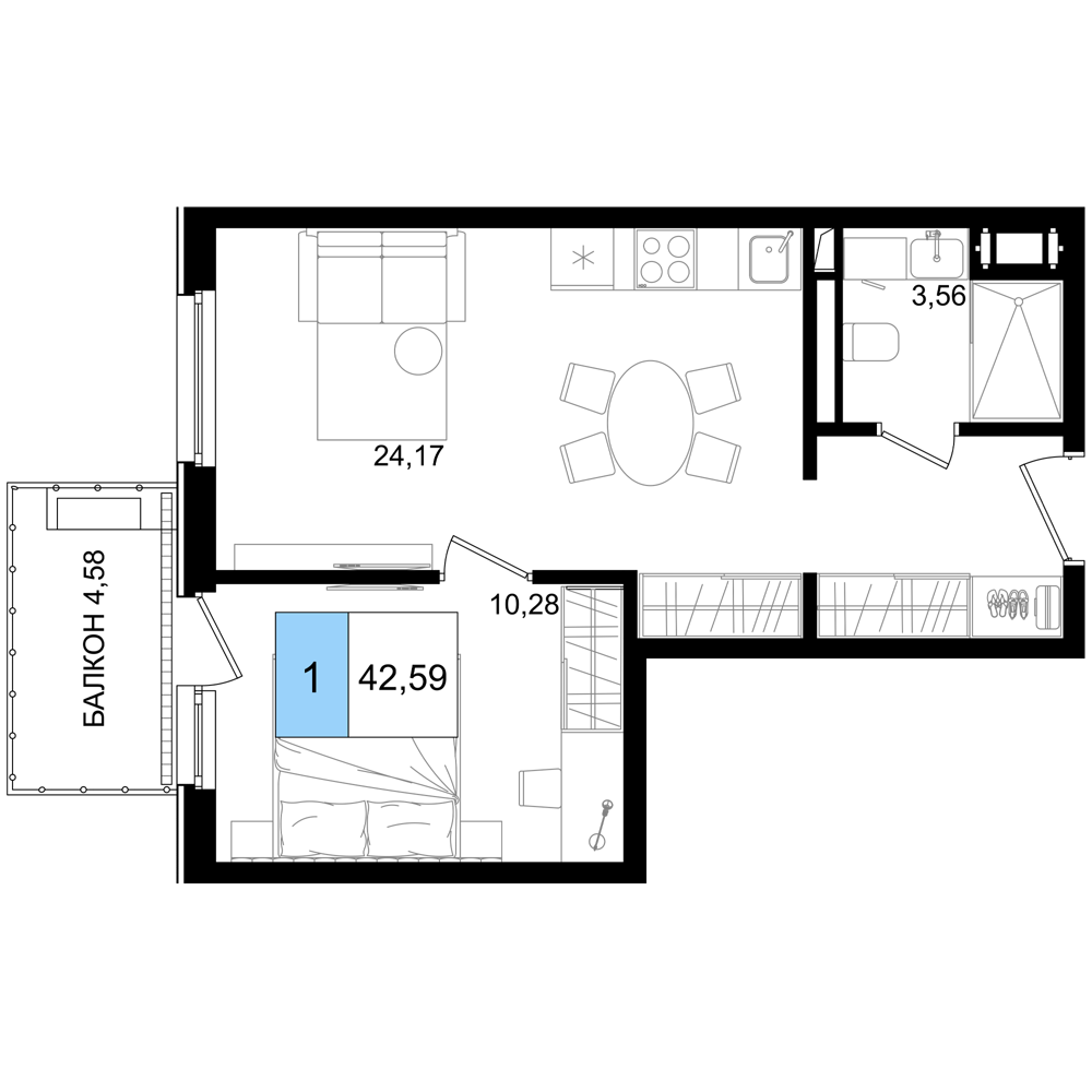 2-комнатная 42 м2 в ЖК Корсаков корпус null этаж 8