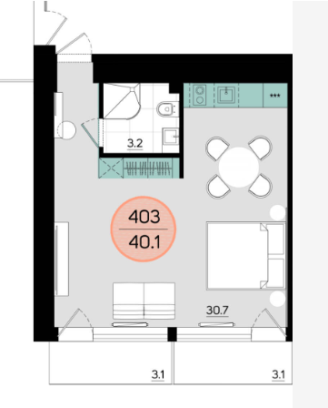 Студия 40.1 м2 в ЖК undefined корпус null этаж 4