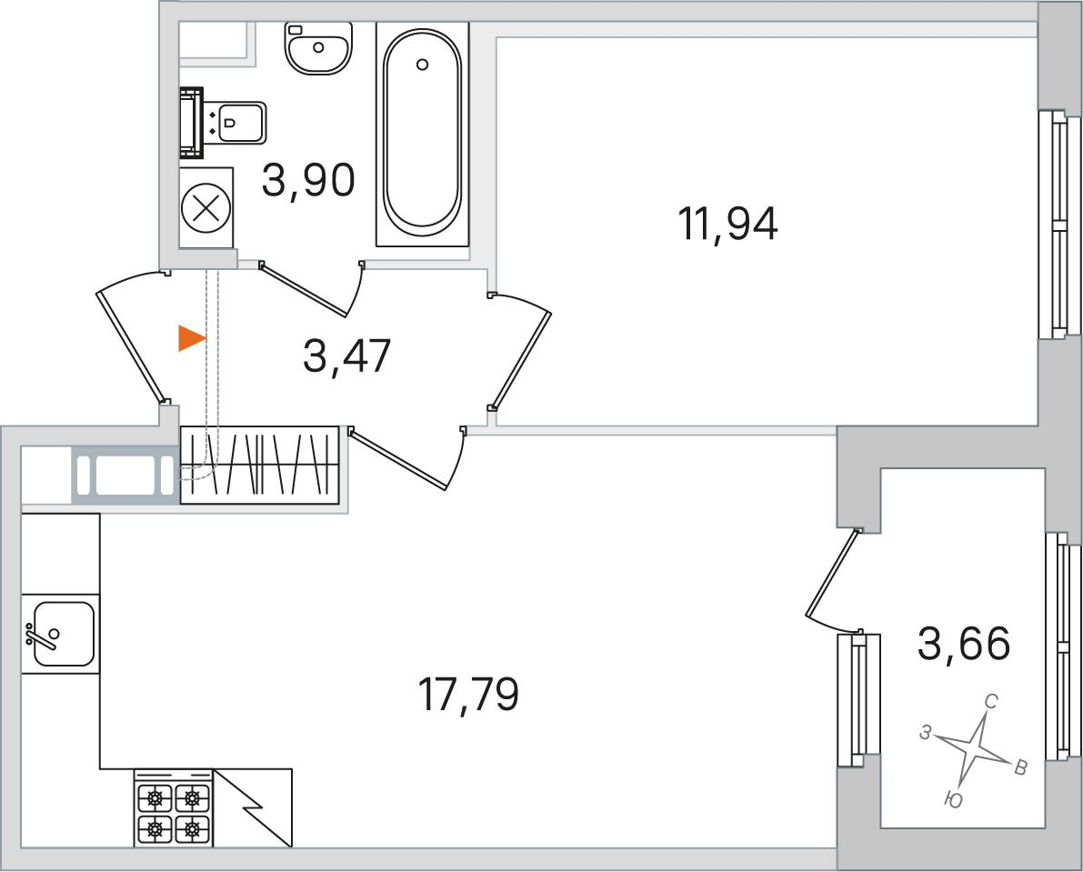 1-комнатная 38 м2 в ЖК Дубровский корпус null этаж 4