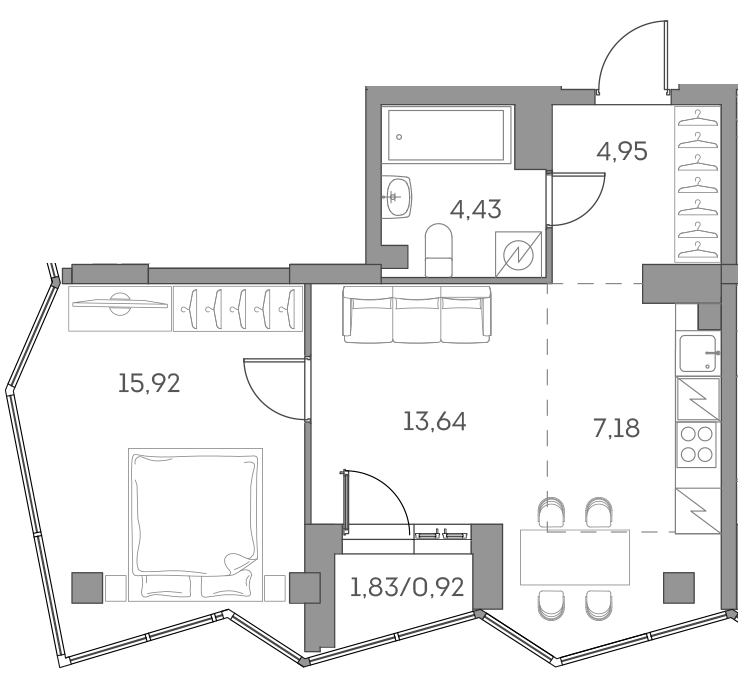 Студия 47 м2 в ЖК Аквилон Beside 2.0 корпус null этаж 26