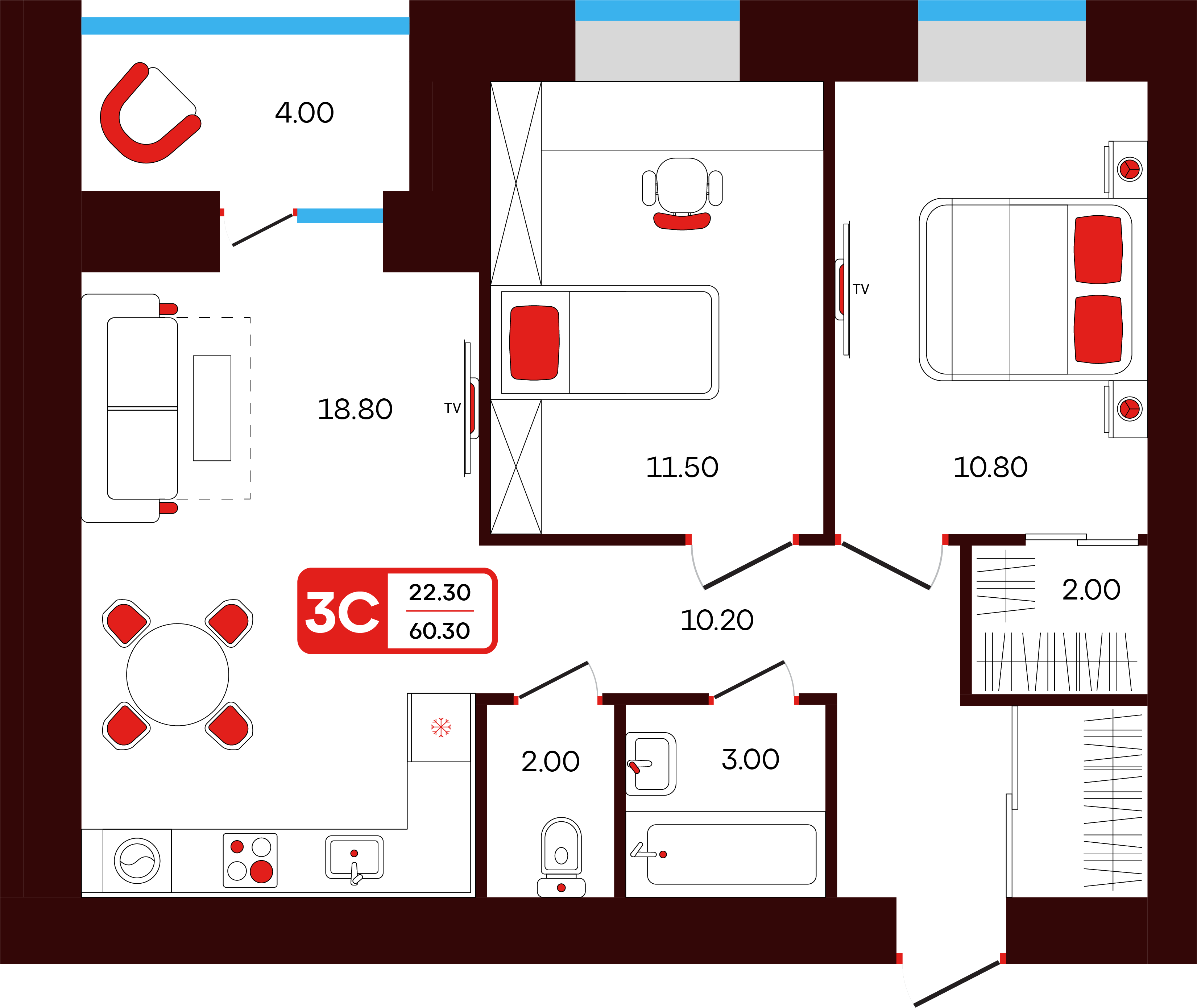 3-комнатная 60 м2 в ЖК Тепло корпус null этаж 2