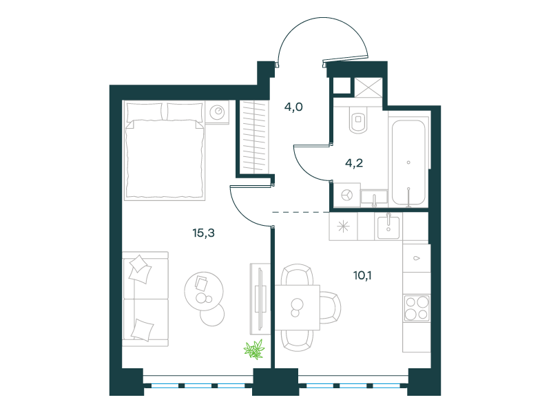 1-комнатная 33 м2 в ЖК Левел Южнопортовая корпус null этаж 16