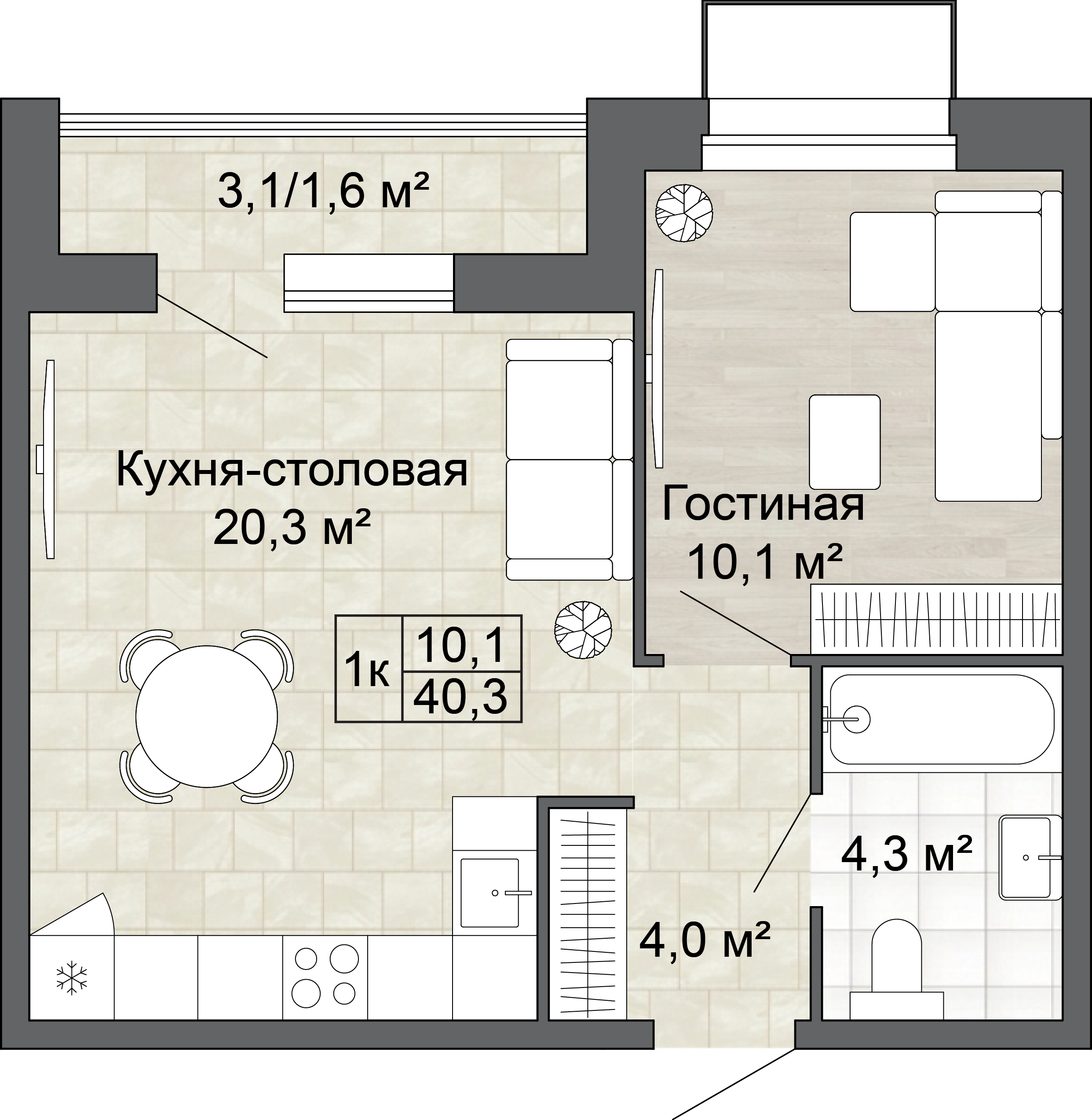 1-комнатная 40 м2 в ЖК Яблоневый Сад корпус null этаж 11