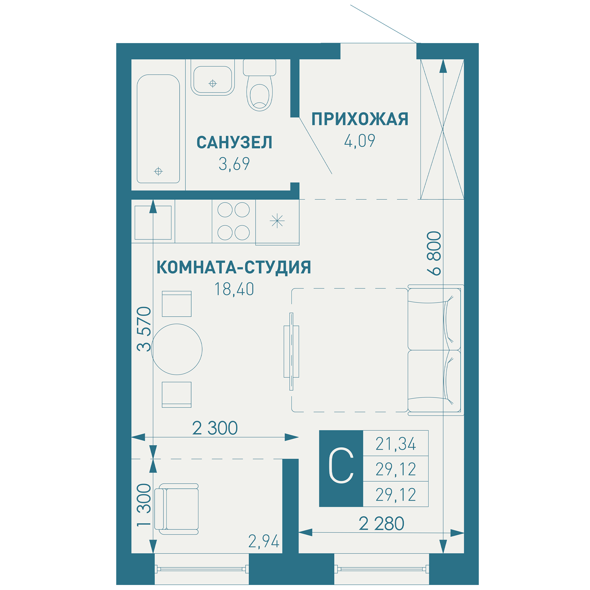 Студия 30 м2 в ЖК ИНАЧЕ в Молодежном корпус null этаж 5