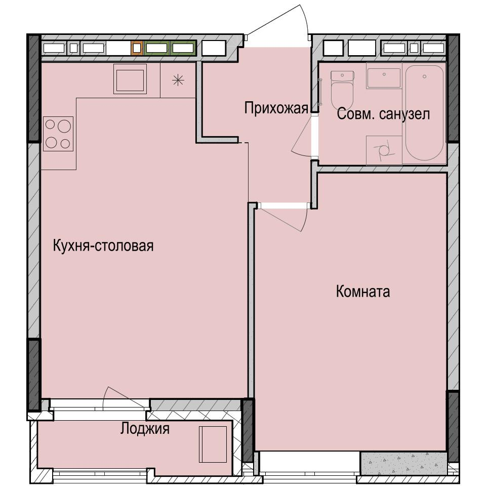 1-комнатная 41 м2 в ЖК Унай корпус null этаж 6