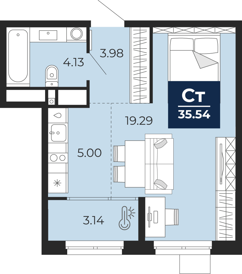 Студия 35 м2 в ЖК Мириады корпус null этаж 15