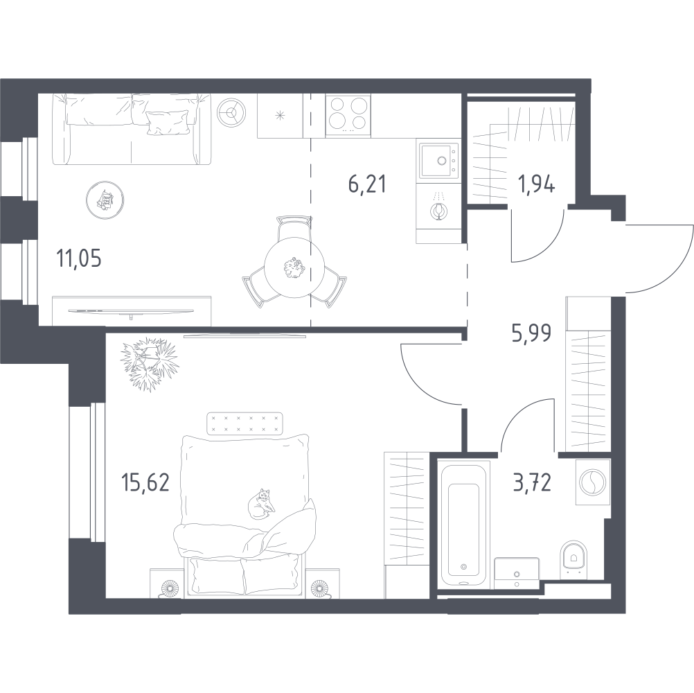 Студия 44 м2 в ЖК Заречье Парк корпус null этаж 9