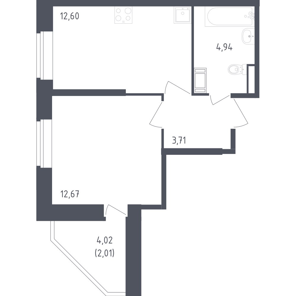1-комнатная 35 м2 в ЖК Живи! В Рыбацком корпус null этаж 5