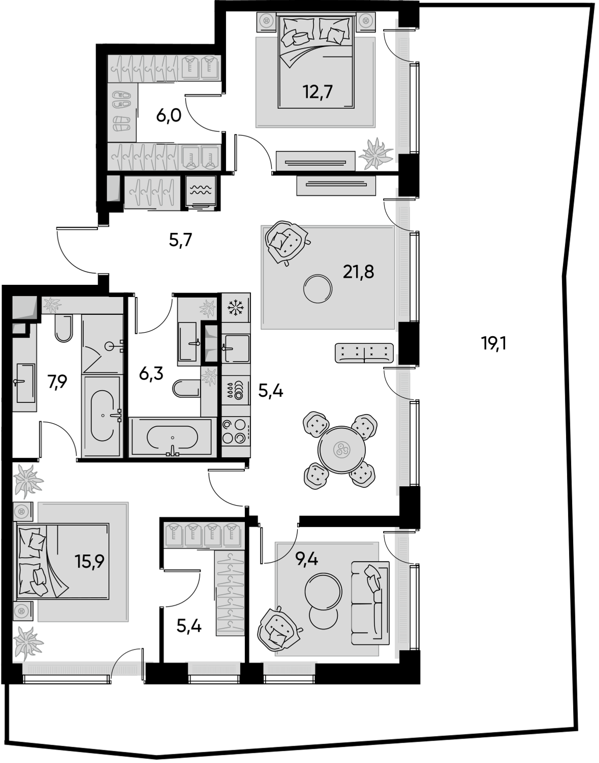 4-комнатная 120 м2 в ЖК Pride корпус null этаж 15