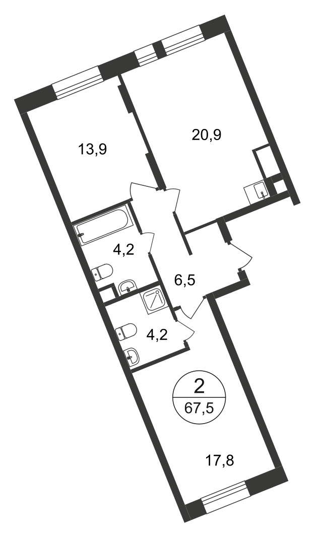 2-комнатная 67 м2 в ЖК Переделкино Ближнее корпус null этаж 10