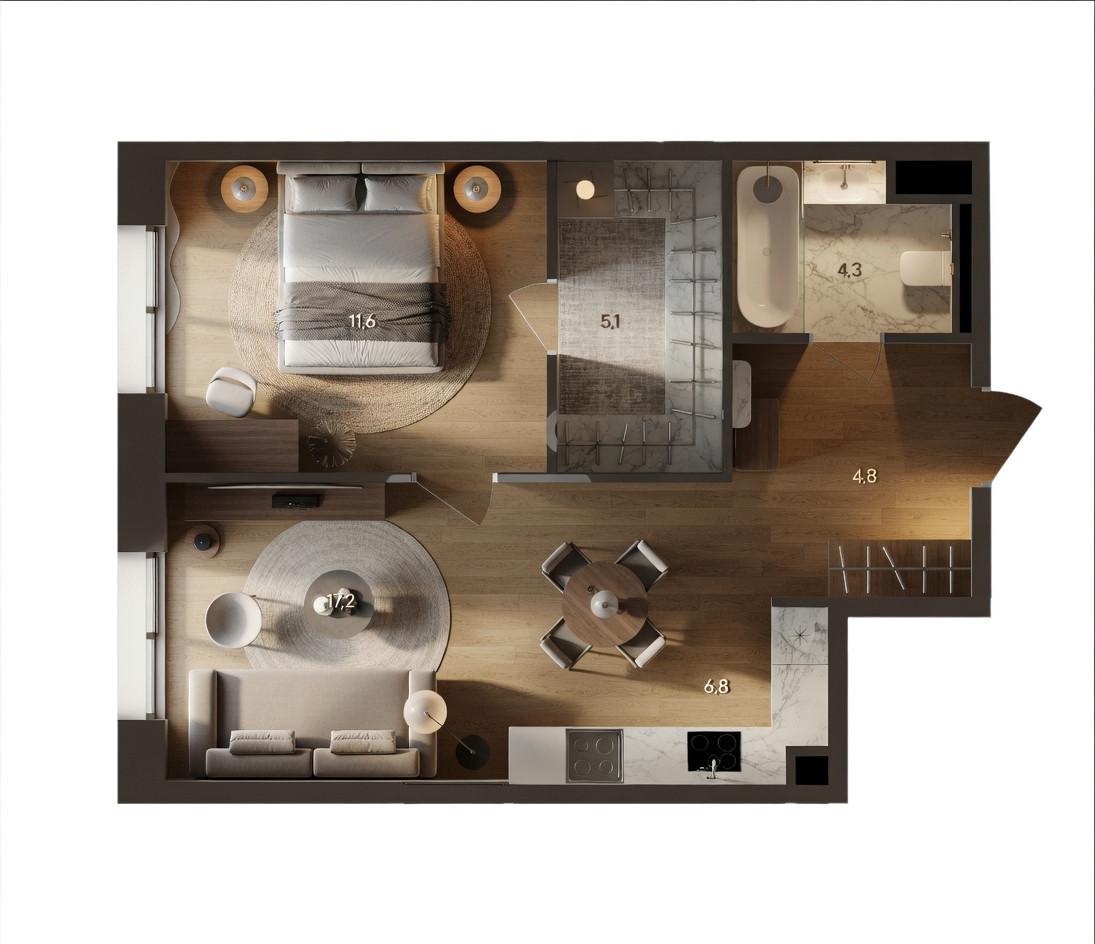 1-комнатная 49 м2 в ЖК undefined корпус null этаж 10