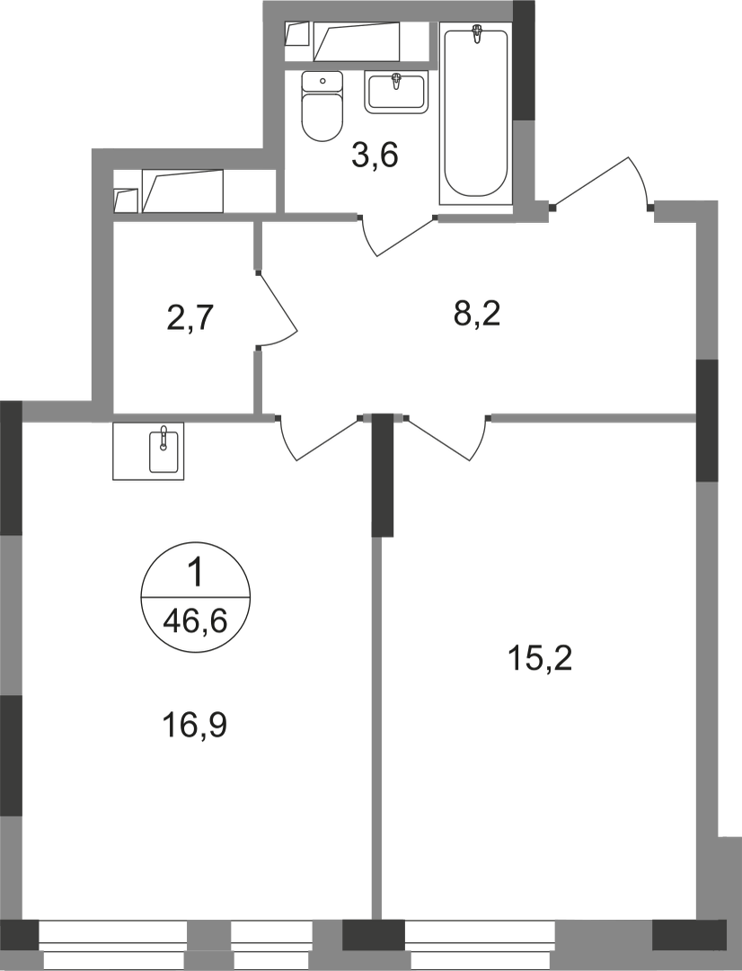 1-комнатная 46 м2 в ЖК Первый Московский корпус null этаж 15