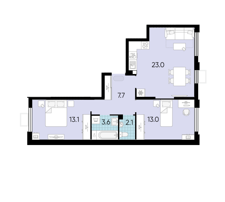2-комнатная 62.5 м2 в ЖК undefined корпус null этаж 15