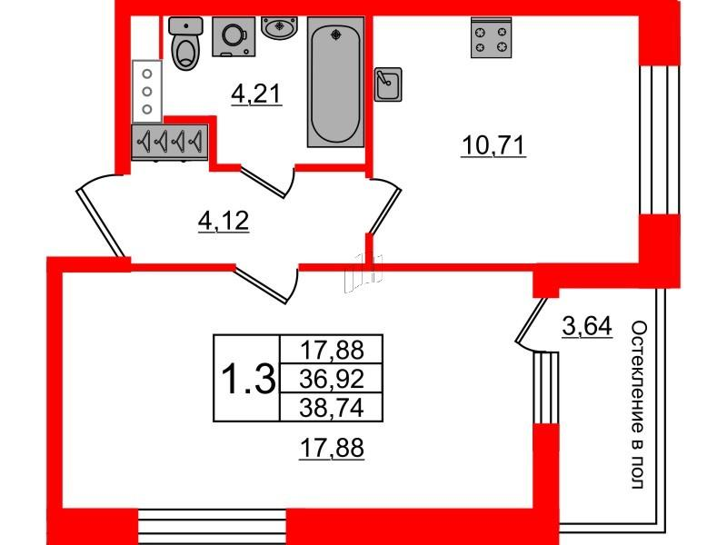 1-комнатная 35 м2 в ЖК Сенат корпус null этаж 6