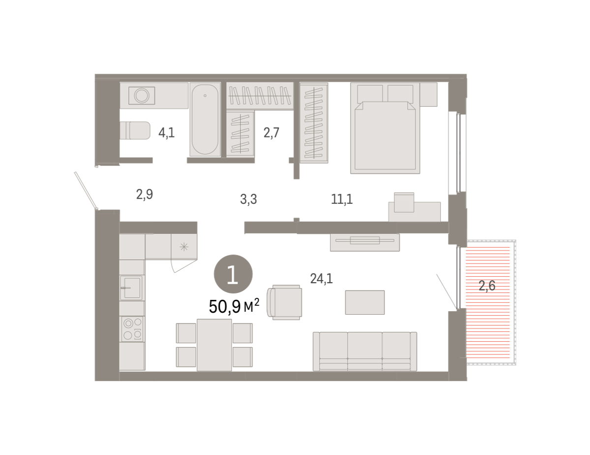 1-комнатная 50 м2 в ЖК Зарека корпус null этаж 8