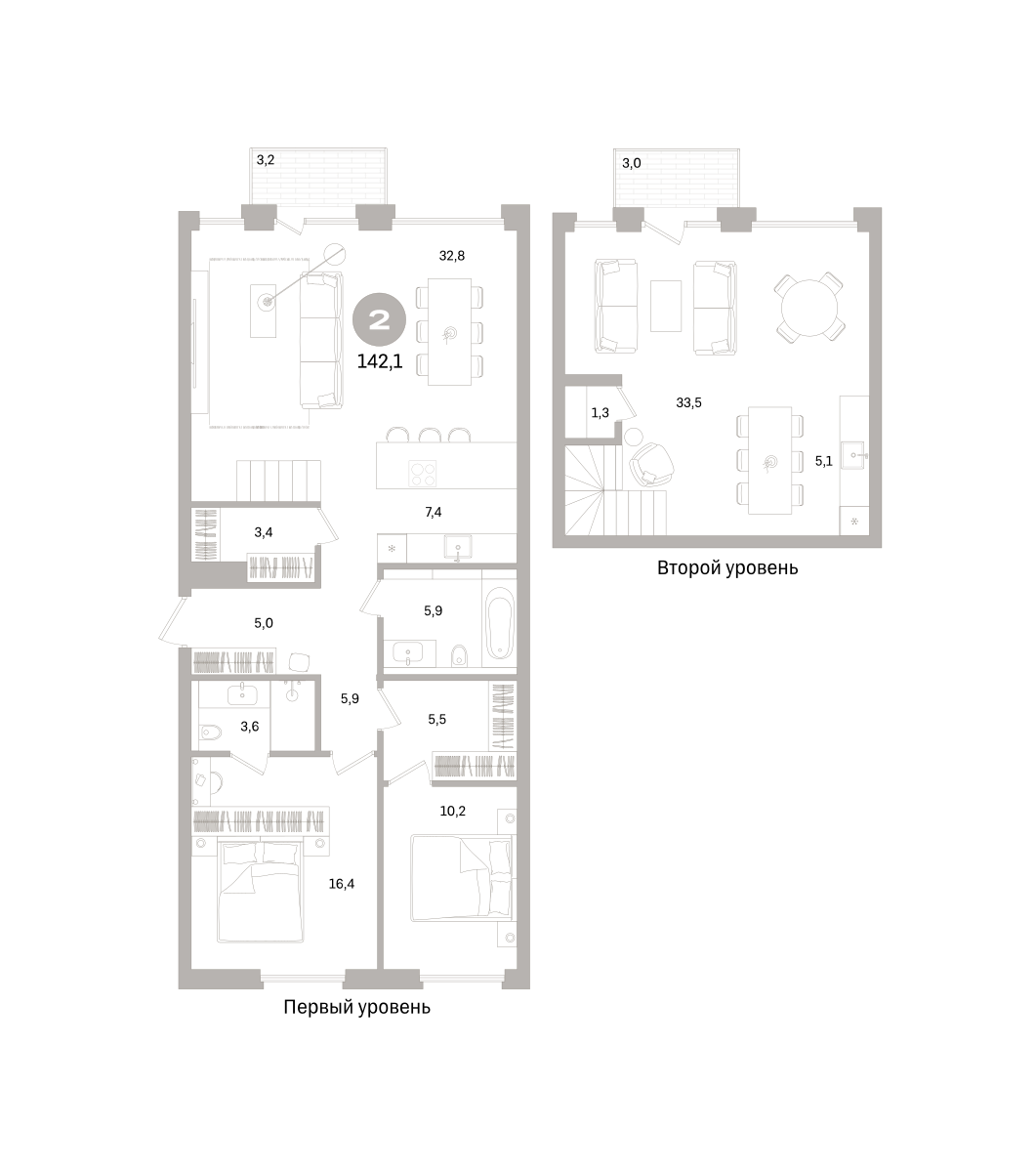 2-комнатная 142 м2 в ЖК Северный ветер корпус null этаж 7