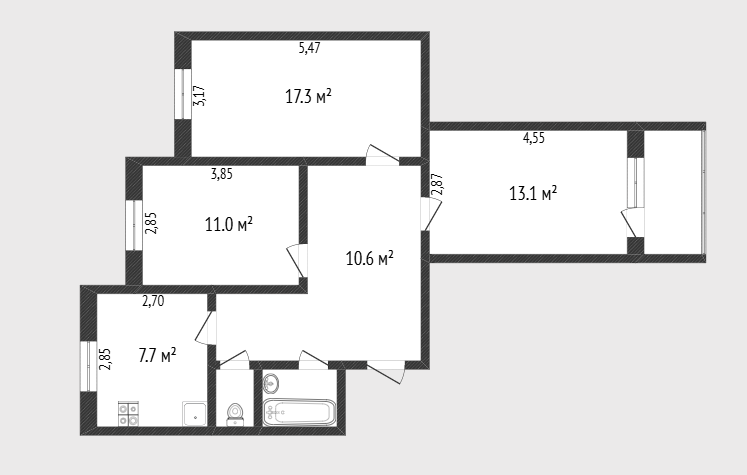 3-комнатная 65.7 м2 в ЖК undefined корпус null этаж 1