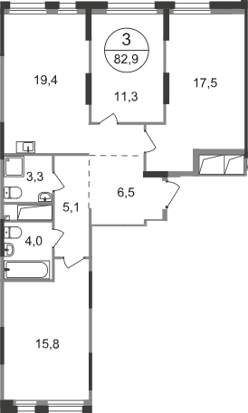 3-комнатная 82 м2 в ЖК Первый Московский корпус null этаж 11