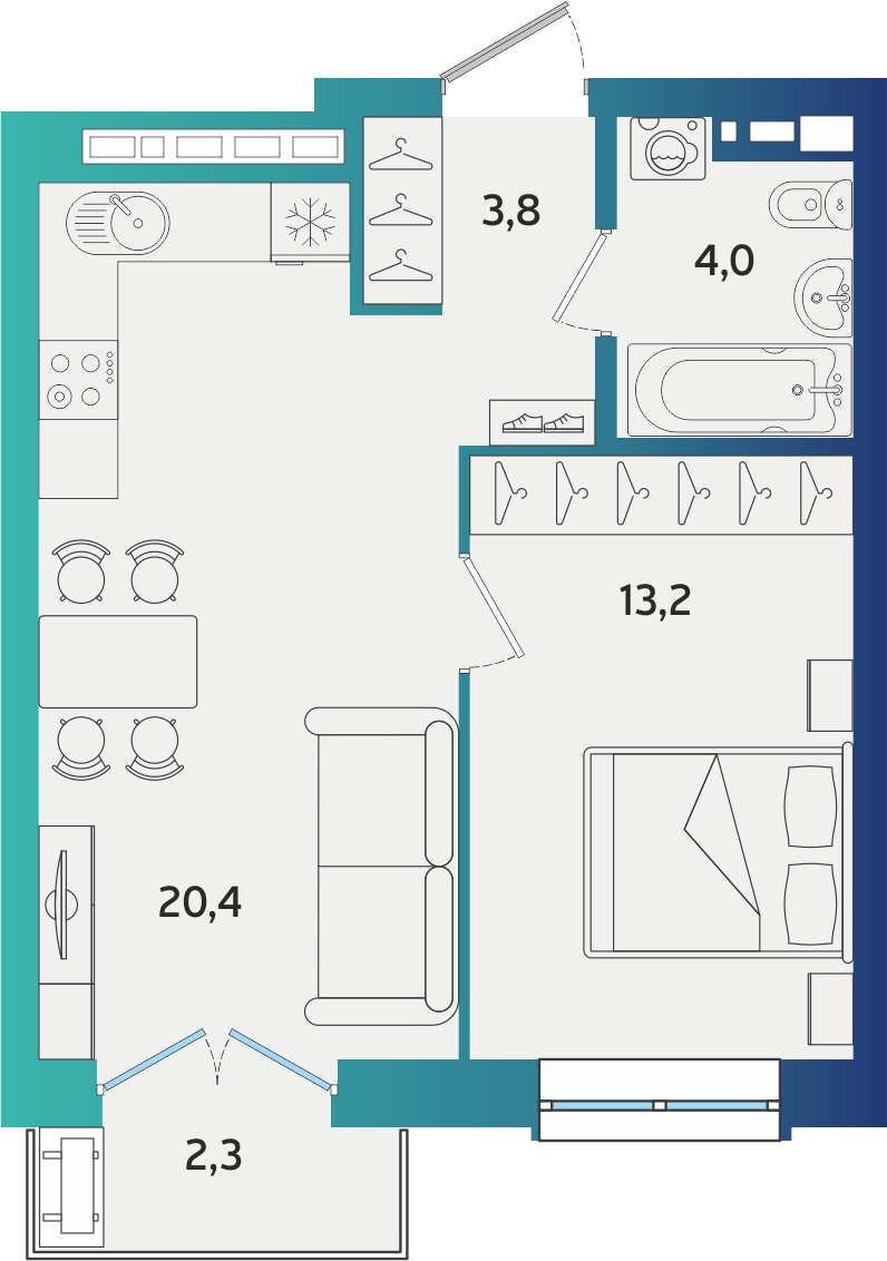 1-комнатная 42 м2 в ЖК Экополис корпус null этаж 3