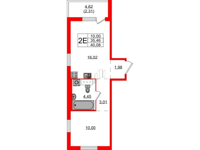 1-комнатная 40 м2 в ЖК Simple корпус null этаж 13