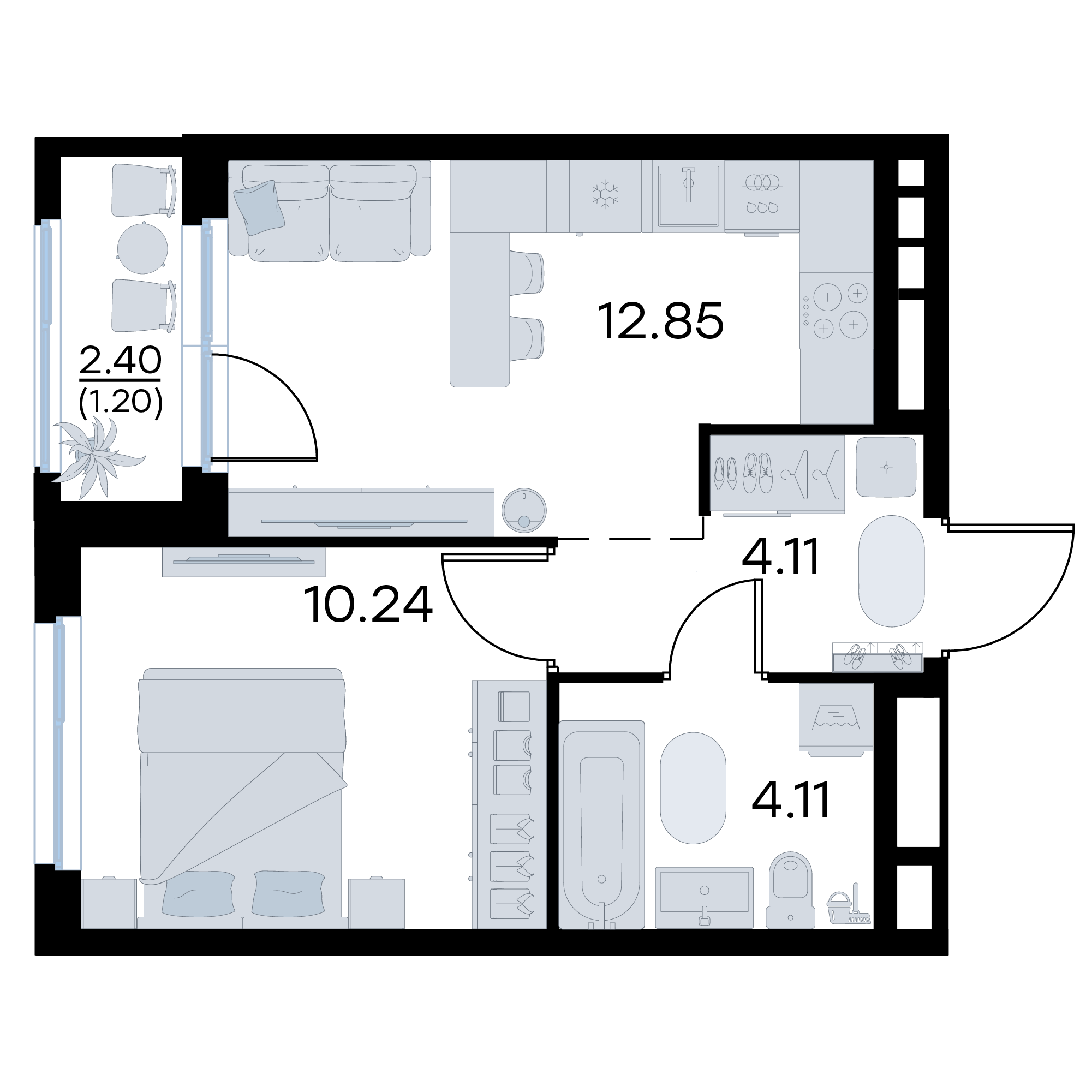 1-комнатная 32 м2 в ЖК GloraX Октябрьский корпус null этаж 16