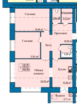 3-комнатная 103 м2 в ЖК undefined корпус null этаж 9