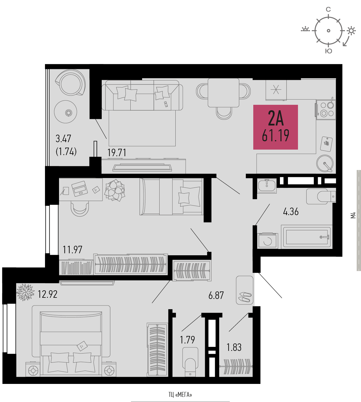 2-комнатная 61 м2 в ЖК Столицыно корпус null этаж 6