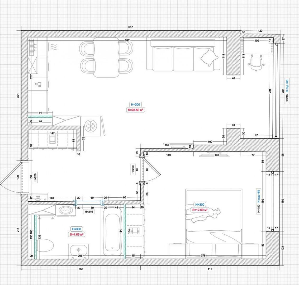 2-комнатная 45 м2 в ЖК undefined корпус null этаж 6