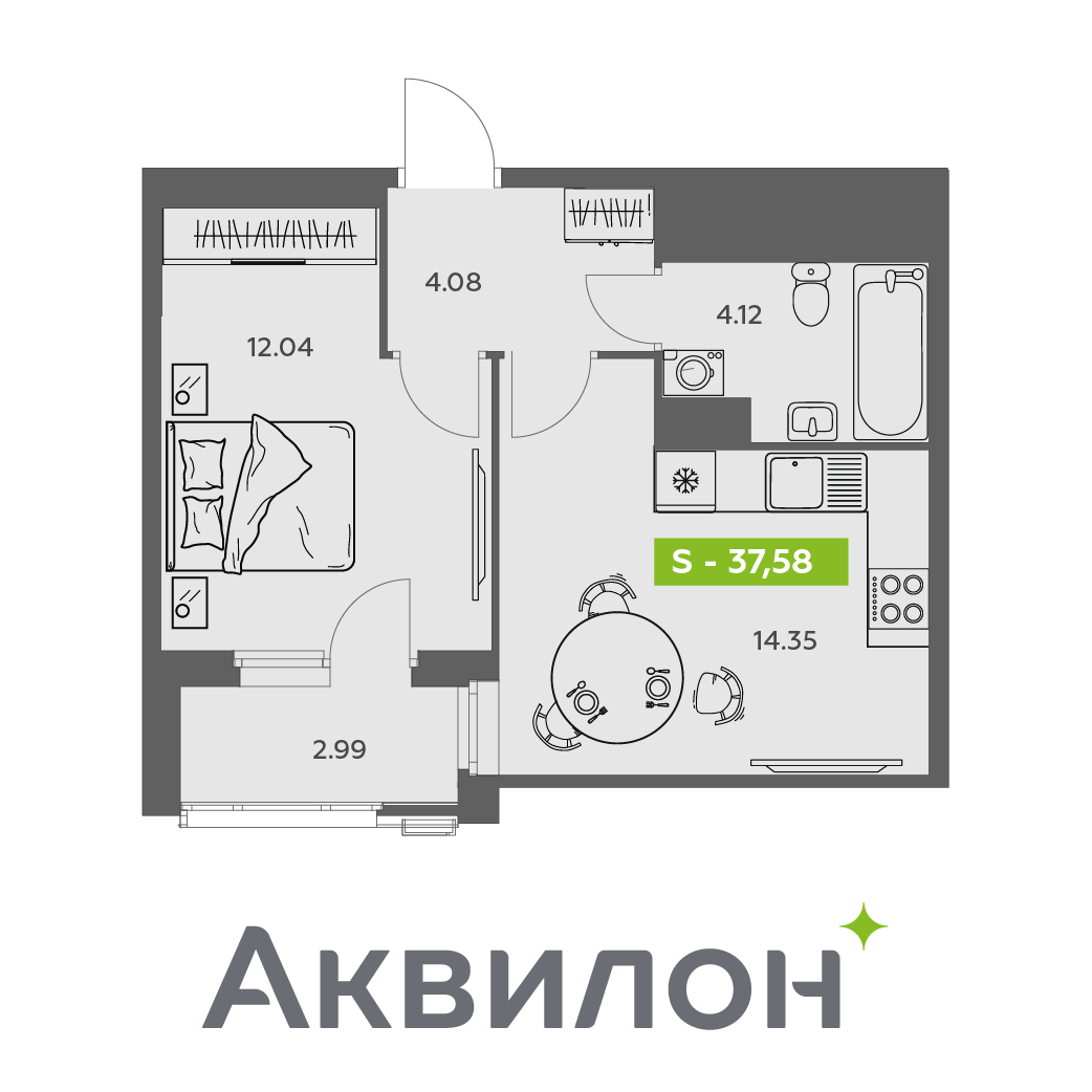 Студия 37 м2 в ЖК Аквилон АКВАРТАЛ корпус null этаж 4