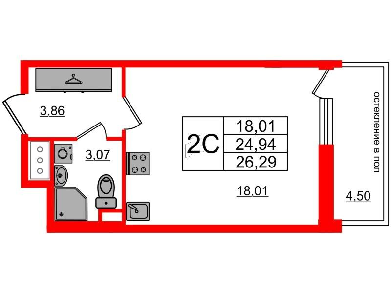 Студия 24 м2 в ЖК Титул в Московском корпус null этаж 7