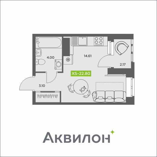 Студия 22 м2 в ЖК Аквилон АКВАРТАЛ корпус null этаж 12