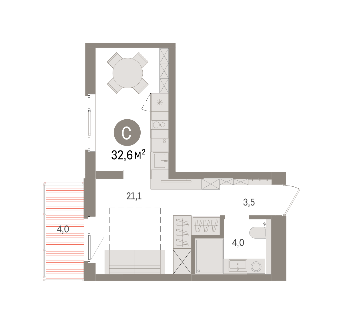 Студия 32 м2 в ЖК Брусника в Новоселье корпус null этаж 5